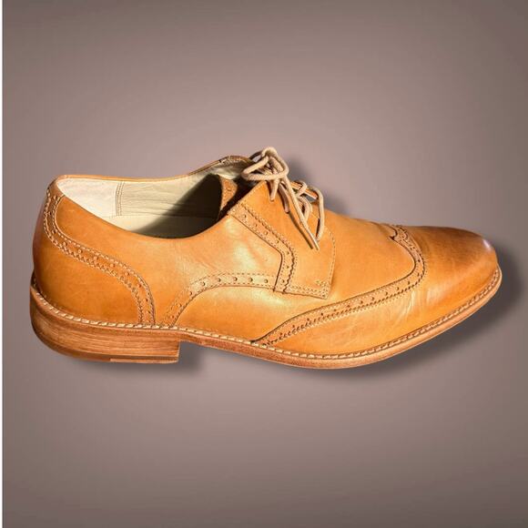 Men\'s Sz 9.5 PERRY ELLIS PORTFOLIO Tan Leather Wingtip Brogue Lace Up Shoes EUC main image 6